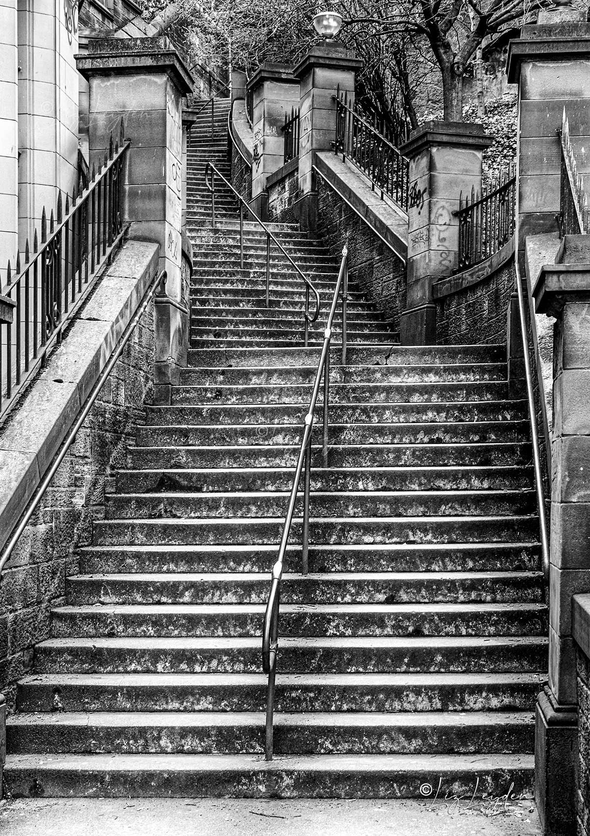 Mono photo of the News steps in Edinburgh
